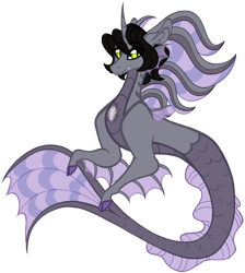 Size: 3800x4250 | Tagged: safe, artist:australian-senior, equine, fictional species, fish, hippocampus, mammal, siren (mlp), feral, friendship is magic, hasbro, kellin quinn, my little pony, sleeping with sirens, 2019, absurd resolution, brown hair, brown mane, cloven hooves, commission, curved horn, digital art, fangs, fins, fish tail, floating, gray skin, green eyes, hair, hooves, horn, looking at you, male, mane, ponified, scales, simple background, slit pupils, solo, solo male, tail, teeth, transparent background