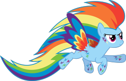 Size: 11713x7536 | Tagged: safe, artist:djdavid98, artist:embersatdawn, rainbow dash (mlp), equine, fictional species, mammal, pegasus, pony, feral, cc by-sa, creative commons, friendship is magic, hasbro, my little pony, .ai available, .svg available, 2014, absurd resolution, blue fur, cutie mark, female, flying, fur, hair, hooves, magenta eyes, on model, rainbow hair, simple background, solo, solo female, spread wings, tail, transparent background, vector, wings