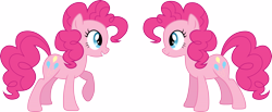 Size: 19578x8077 | Tagged: safe, artist:djdavid98, artist:intbrony, pinkie pie (mlp), earth pony, equine, fictional species, mammal, pony, feral, friendship is magic, hasbro, my little pony, .ai available, .svg available, 2015, absurd resolution, blue eyes, clone, cutie mark, duality, duo, duo female, female, females only, fur, hair, hooves, multeity, on model, pink fur, pink hair, raised leg, self paradox, simple background, smiling, tail, teeth, transparent background, vector