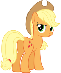 Size: 6945x8295 | Tagged: safe, artist:djdavid98, artist:uxyd, applejack (mlp), earth pony, equine, fictional species, mammal, pony, feral, friendship is magic, hasbro, my little pony, .ai available, 2015, absurd resolution, applebutt, butt, clothes, cutie mark, female, freckles, fur, green eyes, hair, hat, hooves, looking back, mare, on model, orange fur, simple background, solo, solo female, tail, transparent background, vector, yellow hair
