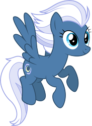 Size: 6555x8956 | Tagged: safe, artist:ambassad0r, artist:djdavid98, night glider (mlp), equine, fictional species, mammal, pegasus, pony, feral, friendship is magic, hasbro, my little pony, .ai available, .svg available, 2015, absurd resolution, blue eyes, blue fur, cutie mark, female, flying, fur, hair, hooves, on model, simple background, smiling, solo, solo female, spread wings, tail, transparent background, vector, white hair, wings