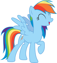Size: 7474x8249 | Tagged: safe, artist:djdavid98, artist:embersatdawn, rainbow dash (mlp), equine, fictional species, mammal, pegasus, pony, feral, friendship is magic, hasbro, my little pony, .ai available, 2015, absurd resolution, blue fur, cute, cutie mark, eyes closed, female, fur, hair, happy, hooves, leaning forward, on model, open mouth, rainbow hair, raised leg, simple background, singing, smiling, solo, solo female, spread wings, tail, transparent background, vector, wings