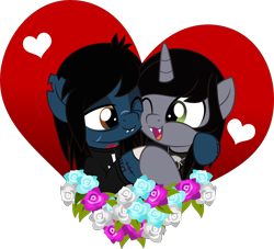 Size: 5000x4545 | Tagged: safe, artist:jhayarr23, part of a set, earth pony, equine, fictional species, mammal, pony, undead, unicorn, zombie, zombie pony, feral, bring me the horizon, friendship is magic, hasbro, kellin quinn, my little pony, oliver sykes, sleeping with sirens, 2020, absurd resolution, bags under eyes, blue fur, bone, brown eyes, brown hair, brown mane, clothes, commission, digital art, disguise, disguised siren, duo, fangs, feral/feral, feralized, fur, furrified, gray fur, green eyes, hair, hair over one eye, heart, holding hooves, holiday, hooves, horn, hug, jewelry, lip piercing, male, male/male, mane, necklace, one eye closed, open mouth, piercing, ponified, scar, shipping, shirt, show accurate, simple background, slit pupils, spiral horn, stallion, stitches, t-shirt, tattoo, teeth, topwear, torn ear, transparent background, valentine's day, winking, yb, ych result