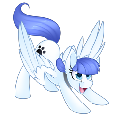Size: 3964x3874 | Tagged: safe, artist:scarlet-spectrum, edit, oc, oc only, oc:snow pup, equine, fictional species, mammal, pegasus, pony, feral, friendship is magic, hasbro, my little pony, 2018, collar, commission, cutie mark, female, high res, open mouth, simple background, solo, solo female, spread wings, transparent background, wings, ych result