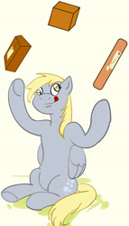 Size: 1853x3235 | Tagged: safe, artist:silent-nona-light, derpy hooves (mlp), equine, fictional species, mammal, pegasus, pony, feral, friendship is magic, hasbro, my little pony, 2011, cutie mark, female, juggling, mail, sitting, solo, solo female, tongue, tongue out