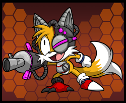 Size: 2036x1660 | Tagged: dead source, safe, artist:the-driz, miles "tails" prower (sonic), canine, fox, mammal, red fox, anthro, sega, sonic lost world, sonic the hedgehog (series), 2016, cyborg, dipstick tail, fluff, male, multiple tails, orange tail, solo, solo male, tail, tail fluff, two tails, white tail