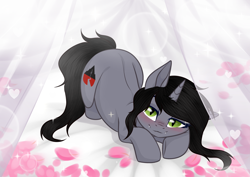 Size: 3465x2454 | Tagged: safe, artist:kim0508, artist:sparkling_light, equine, fictional species, mammal, pony, unicorn, feral, friendship is magic, hasbro, kellin quinn, my little pony, sleeping with sirens, 2020, base used, bed, bedroom eyes, black hair, black mane, black tail, commission, cutie mark, digital art, disguise, disguised siren, fangs, feralized, fur, furrified, gray fur, green eyes, hair, high res, hooves, horn, looking at you, male, mane, ponified, slit pupils, solo, solo male, spiral horn, stallion, tail, teeth, ych result
