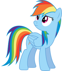 Size: 7289x8266 | Tagged: safe, artist:djdavid98, artist:embersatdawn, rainbow dash (mlp), equine, fictional species, mammal, pegasus, pony, feral, friendship is magic, hasbro, my little pony, .ai available, 2015, absurd resolution, blue fur, cutie mark, female, fur, hair, hooves, looking up, magenta eyes, on model, rainbow hair, simple background, solo, solo female, tail, transparent background, vector, wings