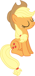 Size: 5248x11320 | Tagged: safe, artist:djdavid98, artist:uxyd, applejack (mlp), earth pony, equine, fictional species, mammal, pony, feral, friendship is magic, hasbro, my little pony, .ai available, 2015, absurd resolution, clothes, cutie mark, eyes closed, female, freckles, fur, hair, hat, hooves, on model, orange fur, simple background, sitting, solo, solo female, tail, transparent background, vector, yellow hair
