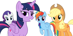 Size: 8192x4072 | Tagged: safe, alternate version, artist:djdavid98, artist:uxyd, applejack (mlp), rainbow dash (mlp), rarity (mlp), twilight sparkle (mlp), alicorn, earth pony, equine, fictional species, mammal, pegasus, pony, unicorn, feral, friendship is magic, hasbro, my little pony, .ai available, 2015, absurd resolution, bags under eyes, blue eyes, blue fur, blue hair, cutie mark, eyebrows, female, females only, fur, green eyes, group, hair, hooves, horn, looking at you, magenta eyes, on model, orange fur, purple eyes, purple fur, purple hair, rainbow hair, raised eyebrow, raised leg, simple background, tail, transparent background, vector, white fur, wings, yellow hair