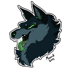 Size: 3000x3000 | Tagged: safe, artist:moonhoek, oc, oc only, oc:noir, canine, mammal, wolf, feral, accessories, digital art, drool string, drooling, ear piercing, earring, fangs, flat colors, fluff, head fluff, high res, male, piercing, saliva, saliva trail, sketch, solo, solo male, teeth, tongue, tongue out
