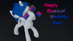 Size: 1920x1080 | Tagged: safe, artist:deedeeteearts, furbooru exclusive, oc, oc only, oc:supersaw, equine, fictional species, mammal, pony, unicorn, feral, friendship is magic, hasbro, my little pony, 16:9, 3d, bi pride day, bisexual pride flag, bisexuality, blender, cutie mark, flag, lgbt, male, pride, pride flag, solo, solo male, wallpaper