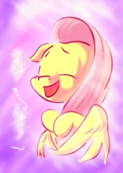Size: 1080x1528 | Tagged: safe, artist:freeedon, fluttershy (mlp), equine, fictional species, mammal, pegasus, pony, feral, friendship is magic, hasbro, my little pony, cute, eyes closed, female, hair, happy, mare, open mouth, pink hair, pink mane, solo, solo female, wings