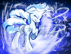 Size: 2048x1556 | Tagged: safe, artist:freeedon, oc, oc only, oc:frosty, equine, fictional species, mammal, pony, unicorn, feral, friendship is magic, hasbro, my little pony, 2016, blizzard, commission, female, horn, magic, mare, solo, solo female, winter