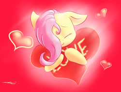 Size: 2048x1556 | Tagged: safe, artist:freeedon, fluttershy (mlp), equine, fictional species, mammal, pegasus, pony, feral, friendship is magic, hasbro, my little pony, 2016, eyes closed, female, hair, heart, hug, love, mare, pink hair, pink mane, signature, solo, solo female