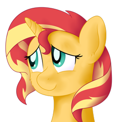 Size: 2000x2000 | Tagged: safe, artist:djdavid98, sunset shimmer (mlp), equine, fictional species, mammal, pony, unicorn, feral, friendship is magic, hasbro, my little pony, 2018, bust, cheek fluff, cyan eyes, ear fluff, female, fluff, fur, hair, high res, horn, on model, portrait, red hair, shading, simple background, soft shading, solo, solo female, transparent background, yellow fur, yellow hair