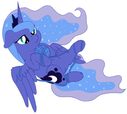 Size: 3744x3348 | Tagged: safe, artist:djdavid98, princess luna (mlp), alicorn, equine, fictional species, mammal, pony, feral, friendship is magic, hasbro, my little pony, 2019, :3, art trade, behaving like a cat, blue fur, blue hair, cheek fluff, cute, cutie mark, cyan eyes, ear fluff, feathered wings, feathers, female, floppy ears, fluff, fur, hair, high res, hooves, horn, leg fluff, lying down, on back, regalia, shoulder fluff, simple background, smiling, solo, solo female, spread wings, tail, tangled up, transparent background, wing fluff, wings, yarn, yarn ball