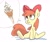 Size: 1900x1600 | Tagged: safe, artist:nendo_23, apple bloom (mlp), earth pony, equine, fictional species, mammal, pony, feral, friendship is magic, hasbro, my little pony, bow, female, filly, foal, food, hair, hair bow, ice cream, ice cream cone, mane, red hair, red mane, simple background, sitting, solo, solo female, tail, thinking, white background, young