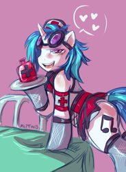 Size: 580x787 | Tagged: suggestive, artist:mlpfwb, vinyl scratch (mlp), equine, fictional species, mammal, pony, unicorn, feral, friendship is magic, hasbro, my little pony, bed, clothes, costume, female, horn, legwear, nurse, nurse outfit, solo, solo female, stockings