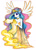 Size: 532x736 | Tagged: safe, artist:imanika, princess celestia (mlp), alicorn, equine, fictional species, mammal, pony, anthro, friendship is magic, hasbro, my little pony, 2d, anthrofied, celestia (mlp), choker, clothes, dress, feathered wings, feathers, female, horn, magic, purple eyes, scroll, smiling, solo, solo female, spread wings, traditional art, wings