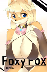 Size: 4304x6516 | Tagged: suggestive, artist:faeki_dk, oc, oc only, canine, fox, mammal, anthro, 2016, absolute cleavage, absurd resolution, big breasts, bikini, bow tie, breasts, clothes, cover art, english text, evening gloves, female, fingerless gloves, gloves, long gloves, smiling, solo, solo female, text, underwear