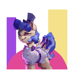Size: 2550x2550 | Tagged: safe, artist:vanillaghosties, sapphire shores (mlp), earth pony, equine, fictional species, mammal, pony, feral, friendship is magic, hasbro, my little pony, 2020, atg 2020, blue hair, blue mane, bottomwear, clothes, dress, female, hair, hat, high res, mare, newbie artist training grounds, skirt, solo, solo female, tail