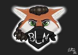 Size: 4960x3508 | Tagged: safe, artist:legatusflagrans, oc, oc:francis (legatusflagrans), canine, fox, mammal, red fox, anthro, absurd resolution, acab, bandanna, black lives matter, bust, clothes, digital art, ear fluff, fluff, looking at you, male, mask, simple background, solo, solo male