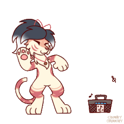 Size: 1000x1000 | Tagged: safe, alternate version, artist:chonkycrunchy, oc, oc only, oc:crunchy, big cat, feline, mammal, tiger, anthro, digitigrade anthro, 2d, 2d animation, animated, bell, boombox, cheek fluff, chest fluff, dancing, featureless crotch, female, fluff, front view, fur, gif, hair, musical note, neck fluff, paw pads, paws, pendant, simple background, solo, solo female, transparent background