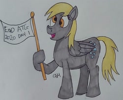 Size: 1897x1539 | Tagged: safe, artist:rapidsnap, derpy hooves (mlp), equine, fictional species, mammal, pegasus, pony, feral, friendship is magic, hasbro, my little pony, 2020, atg 2020, blonde, blonde hair, blonde mane, derp, feathered wings, feathers, female, flag, folded wings, hair, mare, newbie artist training grounds, pencil drawing, signature, simple background, solo, solo female, tail, traditional art, white background, wings