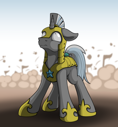 Size: 1780x1920 | Tagged: safe, artist:ohemo, royal guard (mlp), equine, fictional species, mammal, pony, unicorn, feral, friendship is magic, hasbro, my little pony, 2018, armor, atg 2018, guard, helmet, horn, male, nervous, newbie artist training grounds, scared, solo, solo male, stallion, tail, wide eyes