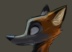 Size: 1967x1413 | Tagged: safe, artist:qalcoveart, canine, cross fox, fox, mammal, red fox, anthro, ambiguous gender, bust, ear fluff, fluff, portrait, side view, simple background, solo, solo ambiguous, style emulation, yellow eyes