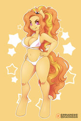 Size: 1683x2500 | Tagged: suggestive, artist:onnanoko, adagio dazzle (mlp), earth pony, equine, fictional species, mammal, pony, anthro, unguligrade anthro, friendship is magic, hasbro, my little pony, anthrofied, bikini, breasts, cleavage, female, high res, hooves, kemono, looking at you, mare, purple eyes, smiling, smirk, solo, solo female, species swap, tail