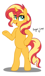 Size: 3115x5218 | Tagged: safe, artist:sugar-loop, sunset shimmer (mlp), equine, fictional species, mammal, pony, unicorn, feral, friendship is magic, hasbro, my little pony, 2020, absurd resolution, atg 2020, bipedal, female, happy, horn, mare, newbie artist training grounds, on model, open mouth, signature, simple background, solo, solo female, tail, transparent background