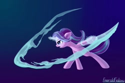Size: 1095x730 | Tagged: safe, artist:emeraldgalaxy, starlight glimmer (mlp), equine, fictional species, mammal, pony, unicorn, feral, friendship is magic, hasbro, my little pony, badass, blade, cute, female, horn, mare, solo, solo female, tail