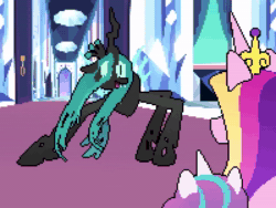 Size: 2880x2160 | Tagged: safe, artist:2snacks, princess cadence (mlp), princess flurry heart (mlp), queen chrysalis (mlp), alicorn, arthropod, changeling, equine, fictional species, mammal, pony, feral, friendship is magic, hasbro, my little pony, animated, crown, dancing, feathered wings, feathers, female, filly, foal, fur, high res, horn, jagged horn, mare, meme, music, parody, pixel animation, pixel art, sound, tail, wat, webm, wings, young
