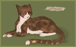 Size: 1300x806 | Tagged: safe, artist:vanycat, spottedleaf (warrior cats), cat, feline, mammal, feral, warrior cats, female, fur, green background, lying down, paw pads, paws, simple background, solo, solo female, tail