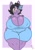 Size: 892x1280 | Tagged: suggestive, artist:kingretrokirby, catty (undertale), cat, feline, mammal, anthro, undertale, 2020, :3, belly, breasts, cleavage, clothes, fat, female, front view, fur, huge breasts, overalls, overweight, purple fur, smiling, solo, solo female, thick thighs, thighs, watermark, yellow sclera