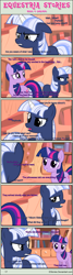 Size: 1004x3753 | Tagged: safe, artist:estories, twilight sparkle (mlp), oc, oc:silverlay, equine, fictional species, mammal, pony, unicorn, feral, comic:seeds of darkness, friendship is magic, hasbro, my little pony, bandage, bowl, comic, dialogue, duo, duo female, female, food, fur, horn, on model, tail, talking