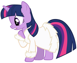 Size: 1400x1147 | Tagged: safe, artist:cloudyglow, twilight sparkle (mlp), equine, fictional species, mammal, pony, unicorn, feral, friendship is magic, hasbro, my little pony, bathrobe, clothes, female, fur, horn, mare, on model, robe, simple background, solo, solo female, tail, transparent background, vector