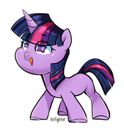 Size: 1024x1058 | Tagged: safe, artist:intfighter, twilight sparkle (mlp), equine, fictional species, mammal, pony, unicorn, feral, friendship is magic, hasbro, my little pony, chibi, cute, eye through hair, female, filly, foal, hair, horn, open mouth, signature, simple background, solo, solo female, starry eyes, tail, transparent background, wingding eyes, young, younger