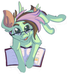 Size: 3749x4173 | Tagged: safe, artist:nikkitwoshoes, oc, oc only, oc:ember heartshine, equine, fictional species, mammal, pegasus, pony, feral, friendship is magic, hasbro, my little pony, book, ear fluff, ears, feathered wings, feathers, fluff, glasses, hair, high res, looking at you, lying down, male, mane, prone, reading, simple background, solo, solo male, stallion, tail, transparent background, wings
