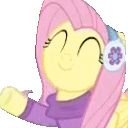 Size: 128x128 | Tagged: safe, edit, edited screencap, screencap, fluttershy (mlp), equine, fictional species, mammal, pegasus, pony, feral, friendship is magic, hasbro, my little pony, 1:1, 2d, 2d animation, animated, eyes closed, female, gif, low res, simple background, smiling, solo, solo female, tail, transparent background