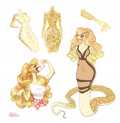 Size: 2001x2048 | Tagged: safe, artist:holivi, oc, oc only, oc:sandra (holivi), fictional species, mammal, mouse, reptile, rodent, snake, anthro, feral, naga, breasts, carnivore, clothes, dress, featureless breasts, female, food chain, high res, predator, prey, snake tail, solo, solo female, tail, the circle of life, vore