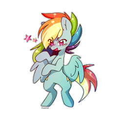 Size: 1024x1024 | Tagged: safe, artist:xcrazycrustx, rainbow dash (mlp), equine, fictional species, mammal, pegasus, pony, feral, friendship is magic, hasbro, my little pony, bipedal, feathered wings, feathers, female, mare, simple background, solo, solo female, tail, transparent background, wings