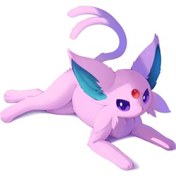 Size: 800x800 | Tagged: safe, artist:nevedoodle, eeveelution, espeon, fictional species, mammal, feral, nintendo, pokémon, ambiguous gender, looking at you, lying down, paws, purple eyes, simple background, solo, solo ambiguous, tail, white background