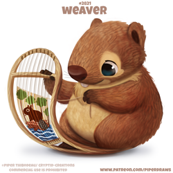 Size: 700x701 | Tagged: safe, artist:cryptid-creations, beaver, mammal, feral, ambiguous gender, blue eyes, looking at something, paws, pun, signature, simple background, sitting, solo, solo ambiguous, tail, text, visual pun, watermark, weaving, white background