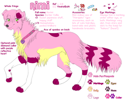Size: 1000x800 | Tagged: safe, artist:yinatsi, oc, oc only, oc:rimi (yinatsi), border collie, canine, dog, mammal, sparkle dog, feral, 2008, english text, female, fluff, green eyes, kemono, looking at you, paw pads, paws, simple background, solo, solo female, tail, text, white background