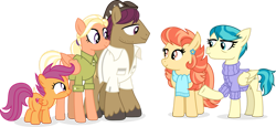 Size: 1319x606 | Tagged: safe, artist:suramii, aunt holiday (mlp), auntie lofty (mlp), mane allgood (mlp), scootaloo (mlp), snap shutter (mlp), earth pony, equine, fictional species, mammal, pegasus, pony, feral, friendship is magic, hasbro, my little pony, aunt, aunt and niece, brother, brother and sister, daughter, family, father, father and daughter, female, filly, foal, male, mare, married couple, mother, mother and daughter, niece, on model, siblings, sister, stallion, wives, young