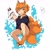 Size: 1081x1081 | Tagged: safe, artist:blue_formalin, oc, oc only, canine, fictional species, fox, human, kitsune, mammal, 2016, clothes, female, fire, five tails, grin, mask, multiple tails, panties, signature, simple background, sitting, smiling, solo, solo female, tail, tail growth, transformation, underwear, white background