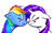 Size: 360x225 | Tagged: artist needed, safe, rainbow dash (mlp), rarity (mlp), equine, fictional species, mammal, pegasus, pony, unicorn, feral, friendship is magic, hasbro, my little pony, blushing, boop, duo, duo female, eyes closed, feathered wings, feathers, female, female/female, feral/feral, horn, low res, mare, nuzzling, raridash (mlp), shipping, tail, wings